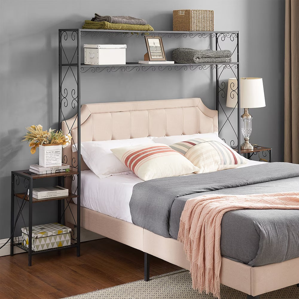 Queen Size Metal Storage Headboard With Charging Stations