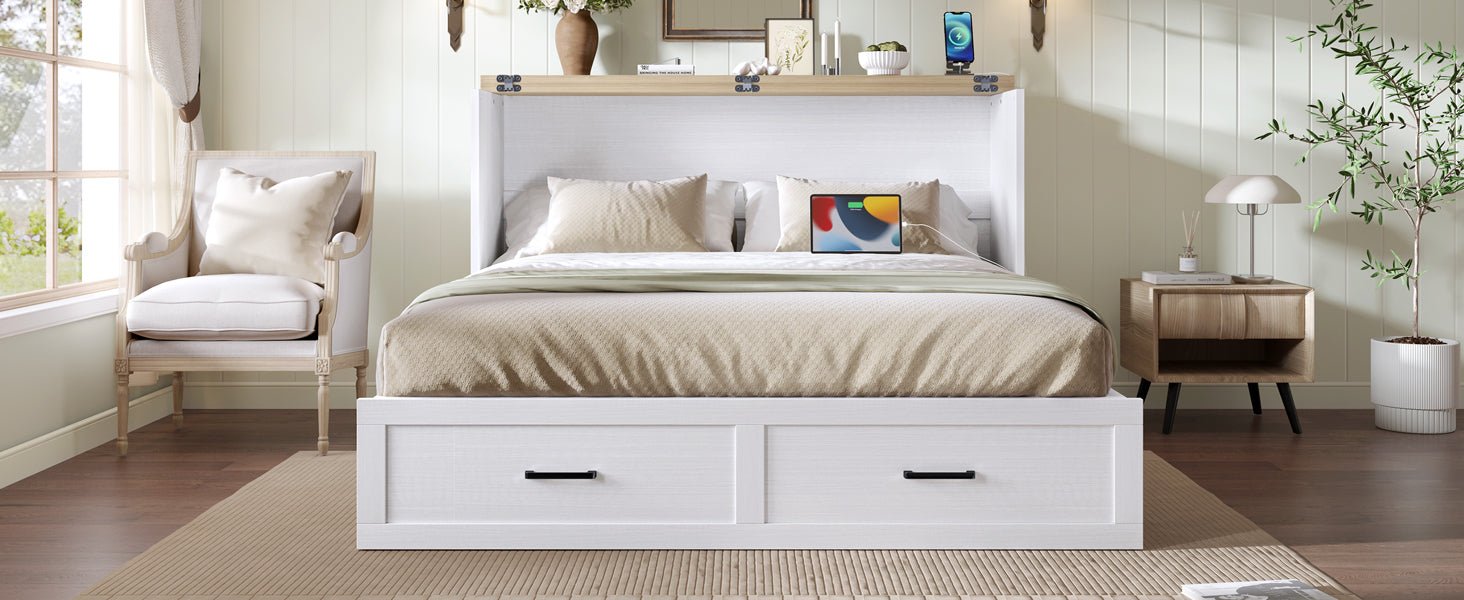 White finish Murphy bed cabinet in queen size from Anthony & Home Elite Collection, featuring a sleek, space-saving design.