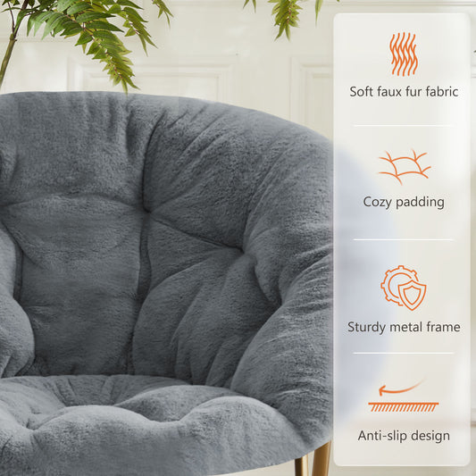 White Faux Fur Disc Chair For Bedroom And Living Room
