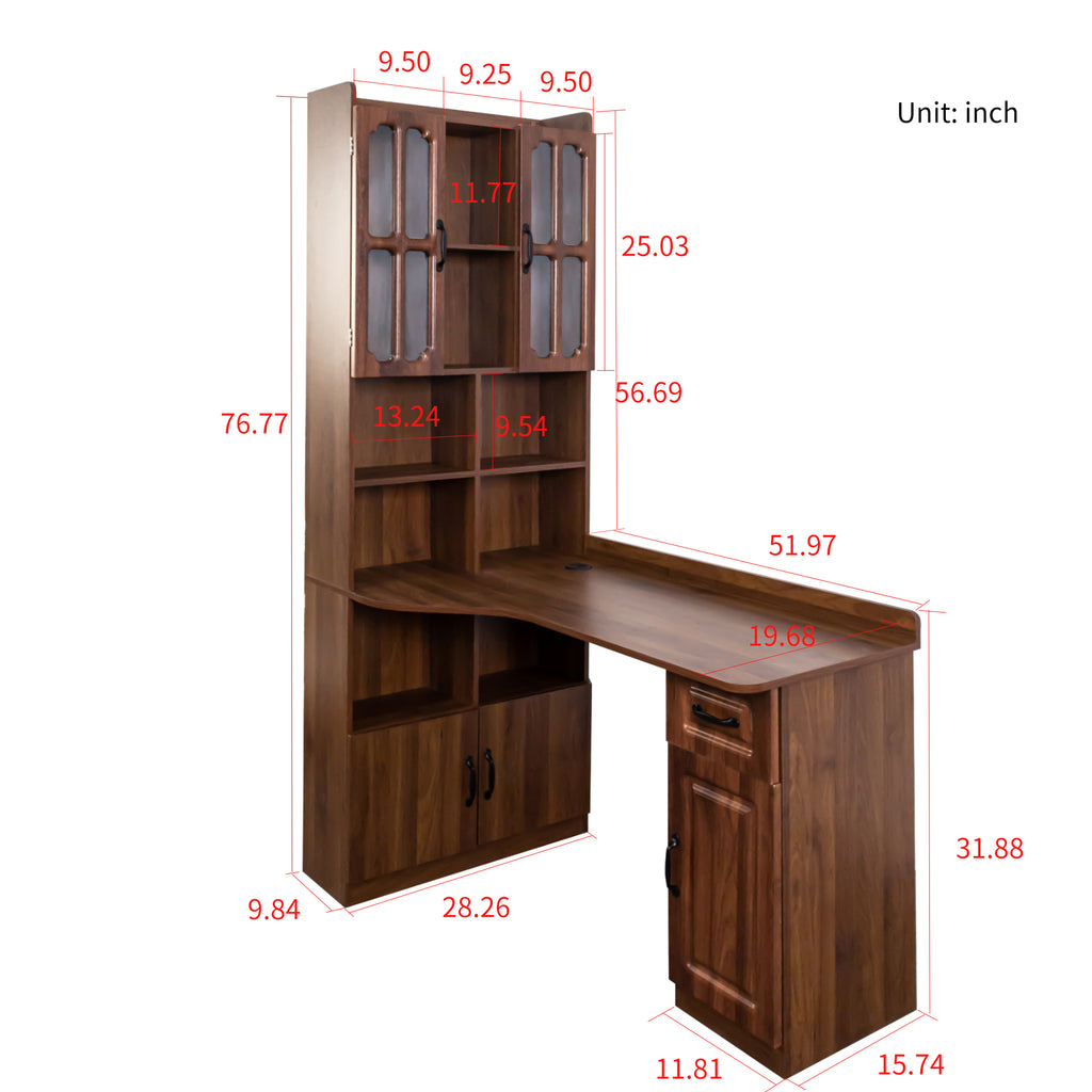 L-shaped corner desk with oak veneer finish and hutch, modern Anthony & Home office furniture for workspace organization.