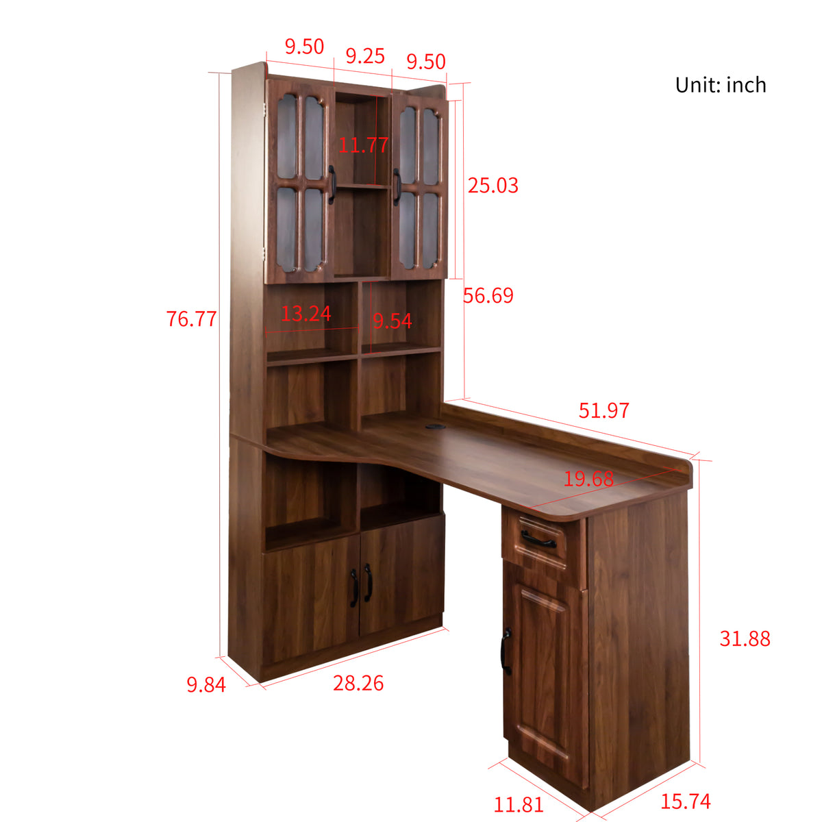 L-shaped corner desk with oak veneer finish and hutch, modern Anthony & Home office furniture for workspace organization.
