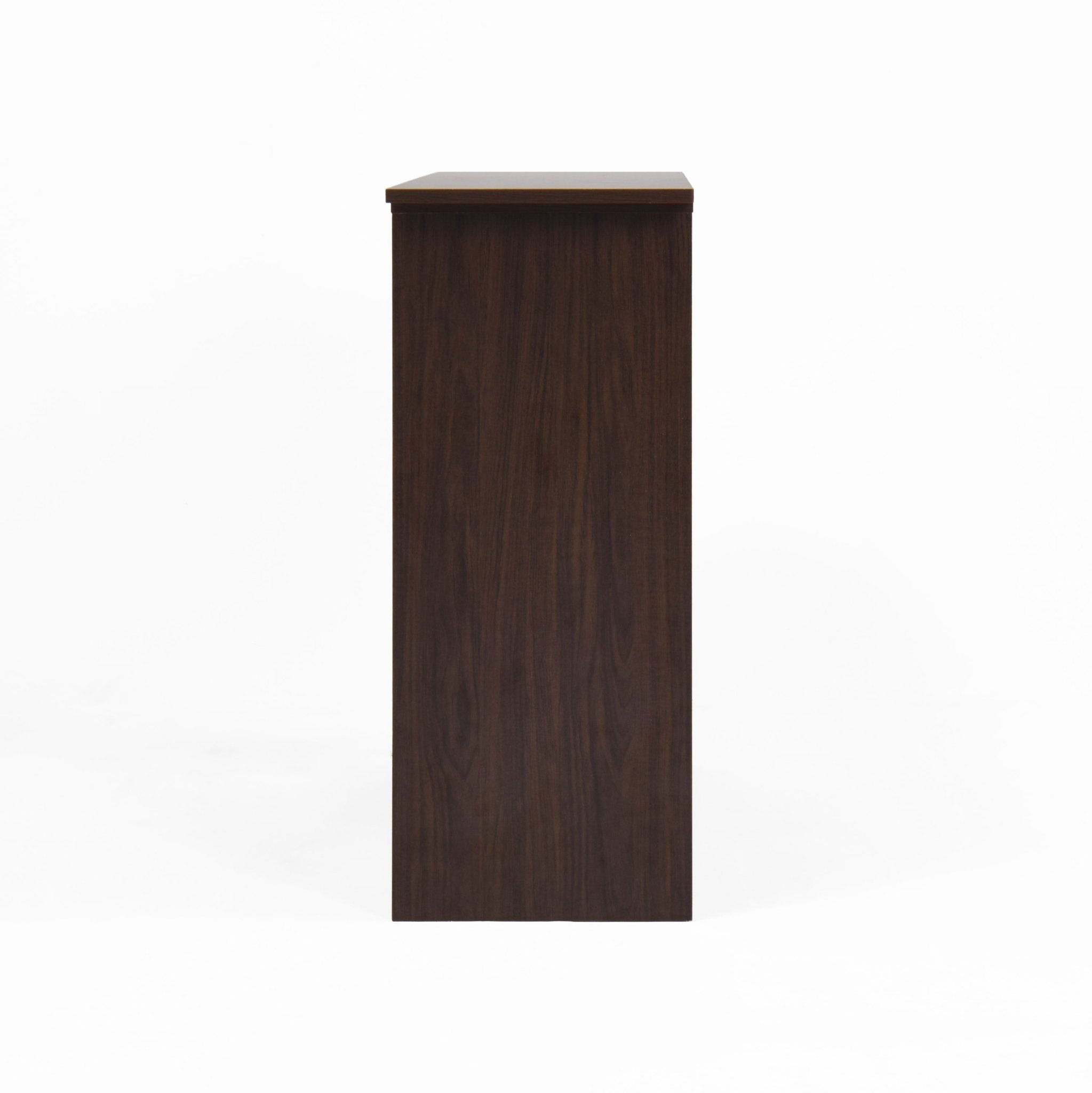 Walnut Bar Cabinet from Anthony & Home’s Atelier Collection with rotating top, six storage compartments, and ribbed glass doors.