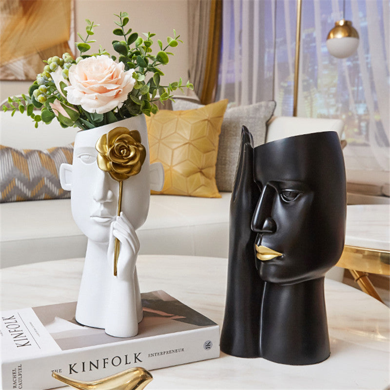 Elegant Modern Twin Resin Vase Decor With Light Ornaments