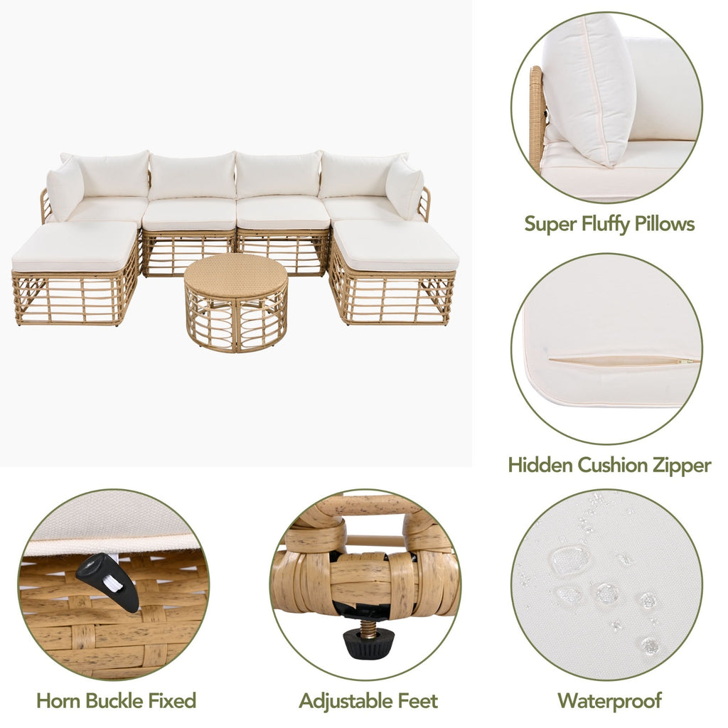 Go 7 Pieces Outdoor Patio Furniture All Weather Rattan Set