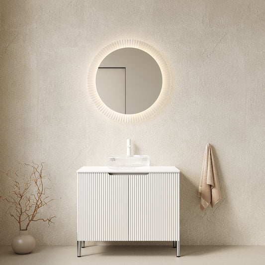 Anthony & Home bathroom vanity with Carrara White marble sink, featuring a sleek modern design and ample storage space.