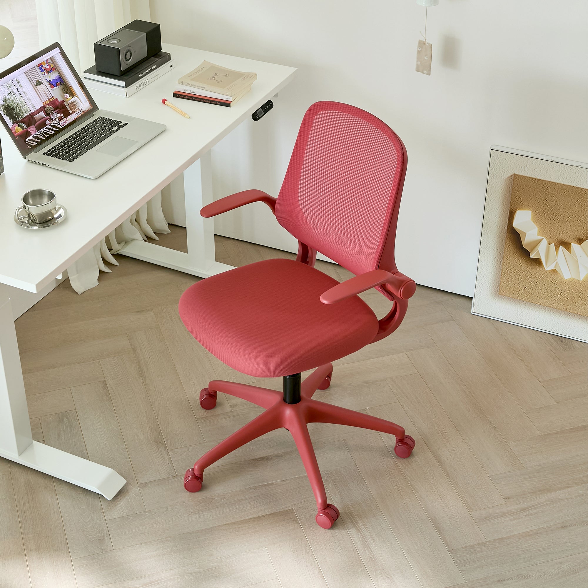Red Anthony & Home ergonomic mesh office chair with integrated molded foam cushion from the Atelier Collection.