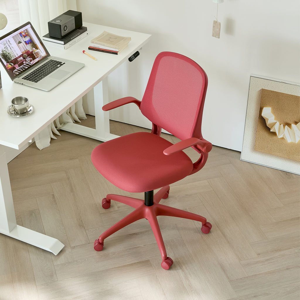 Red Anthony & Home ergonomic mesh office chair with integrated molded foam cushion from the Atelier Collection.