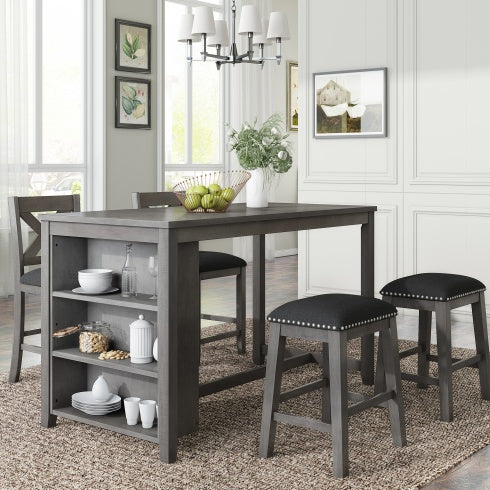Topmax 5 Piece Counter Height Rustic Farmhouse Dining Gray