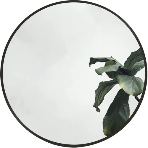 Black 16 Inch Metal Round Bathroom Mirror Wall Decor
