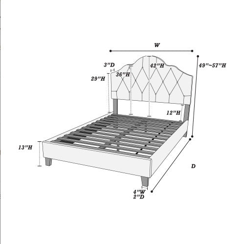 Contemporary Queen Size Bed With Tufted Headboard Design