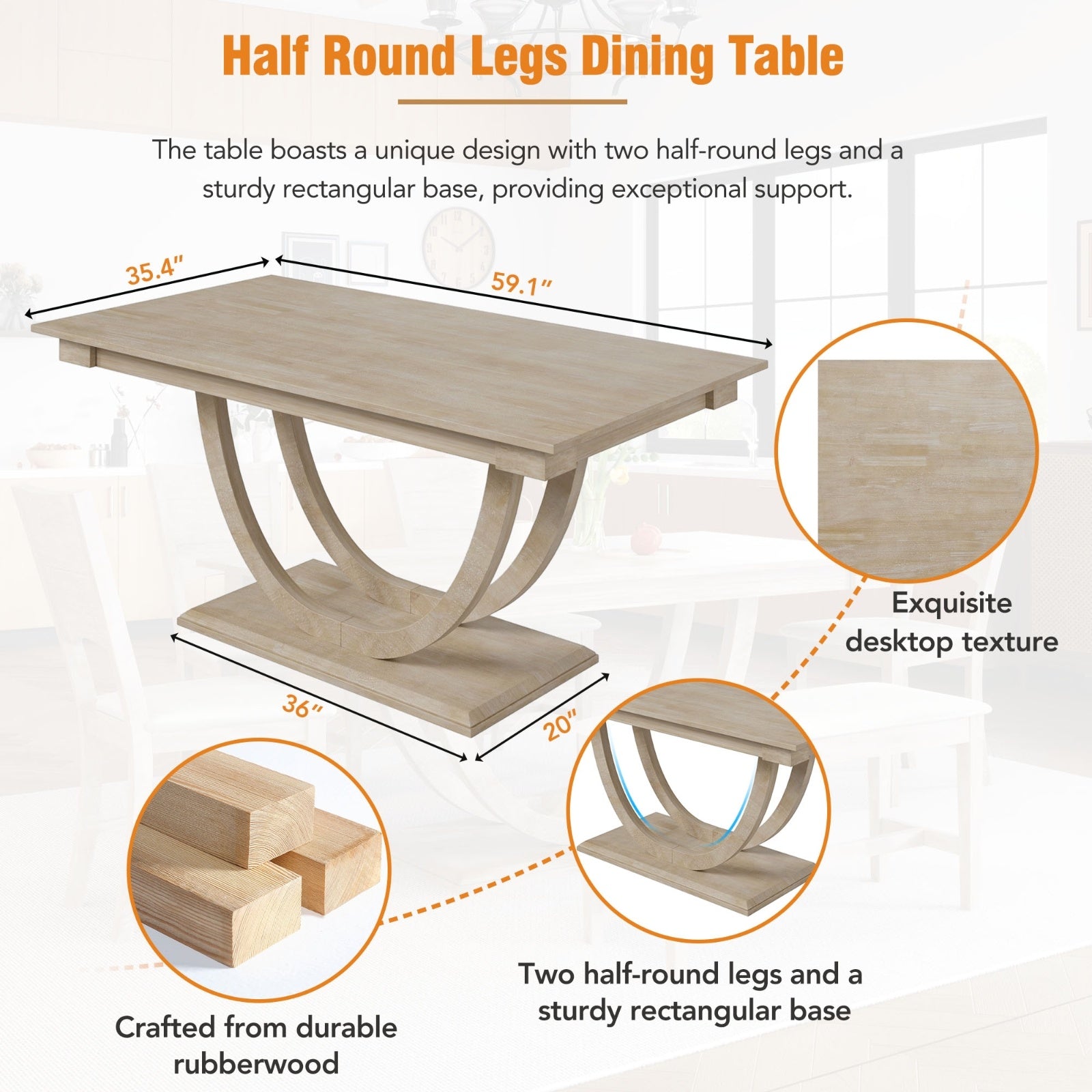 Topmax 6 Wood Half Round Dining Set With Bench And Chairs