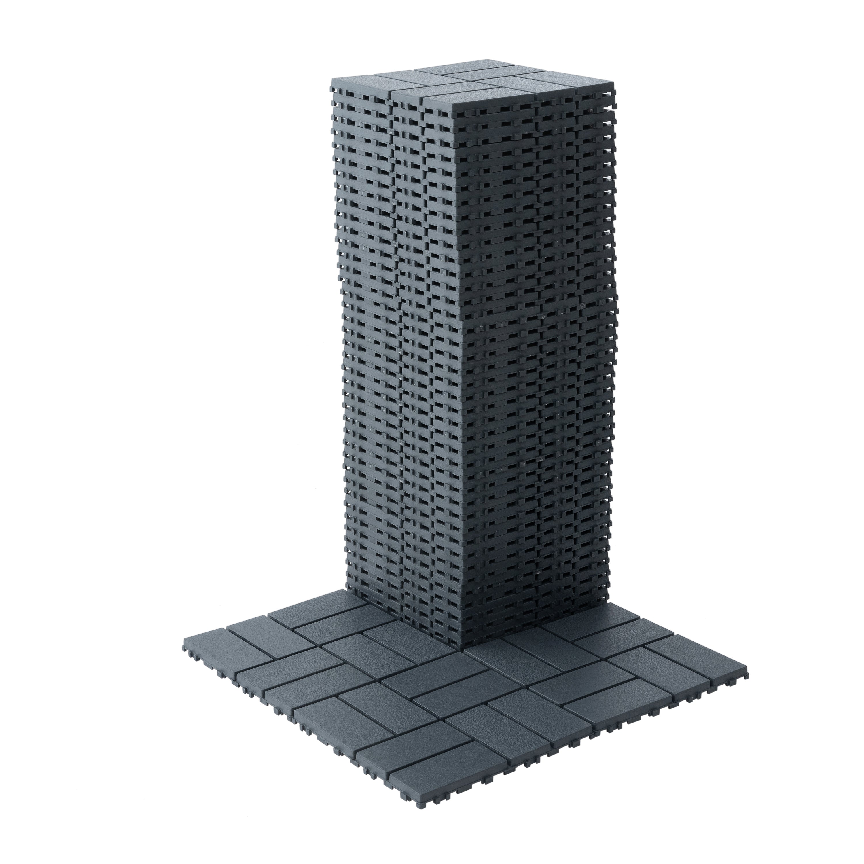 Grey polypropylene interlocking deck tiles, 12x12 inches, 44-pack by Anthony & Home, shown assembled on outdoor surface