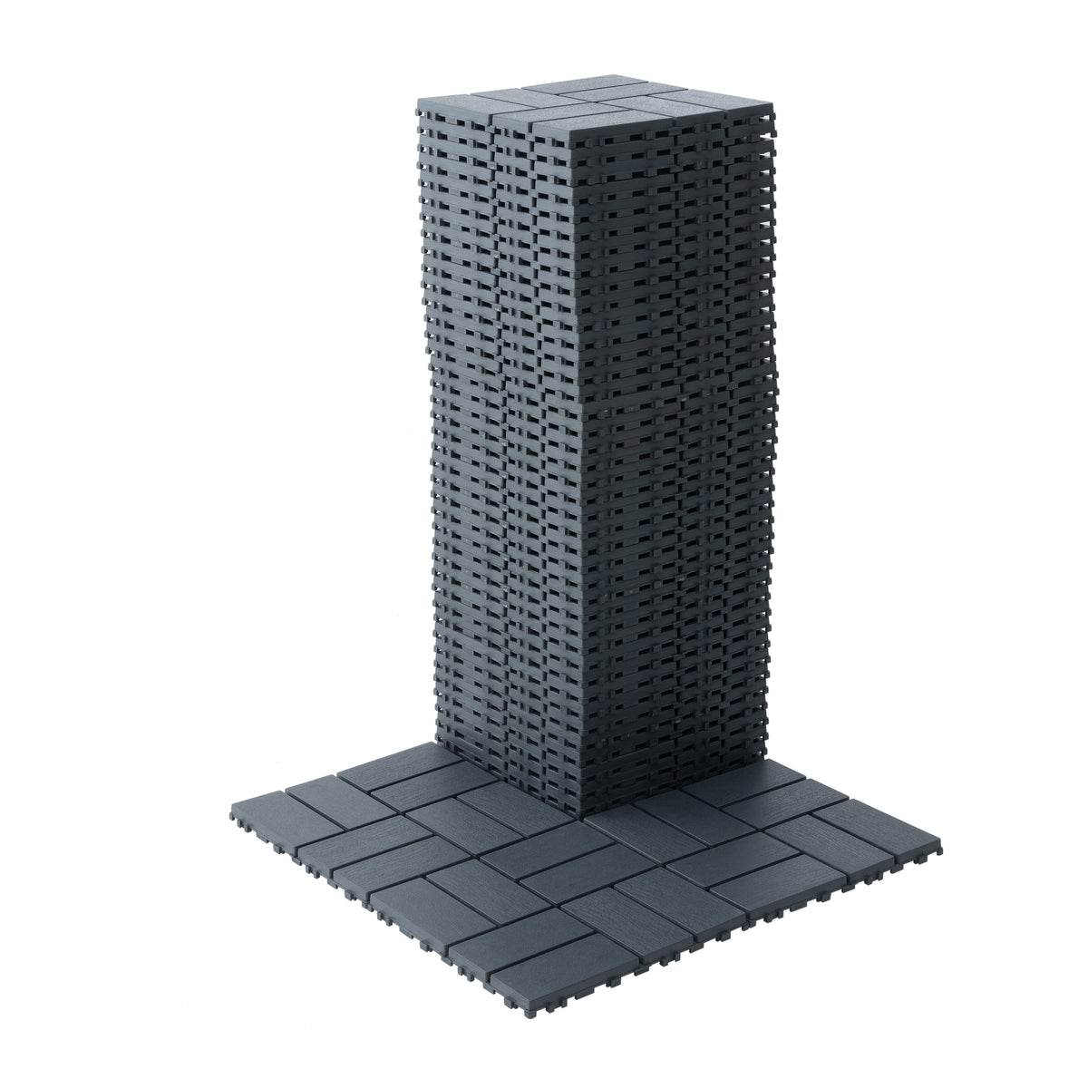 Grey polypropylene interlocking deck tiles, 12x12 inches, 44-pack by Anthony & Home, shown assembled on outdoor surface