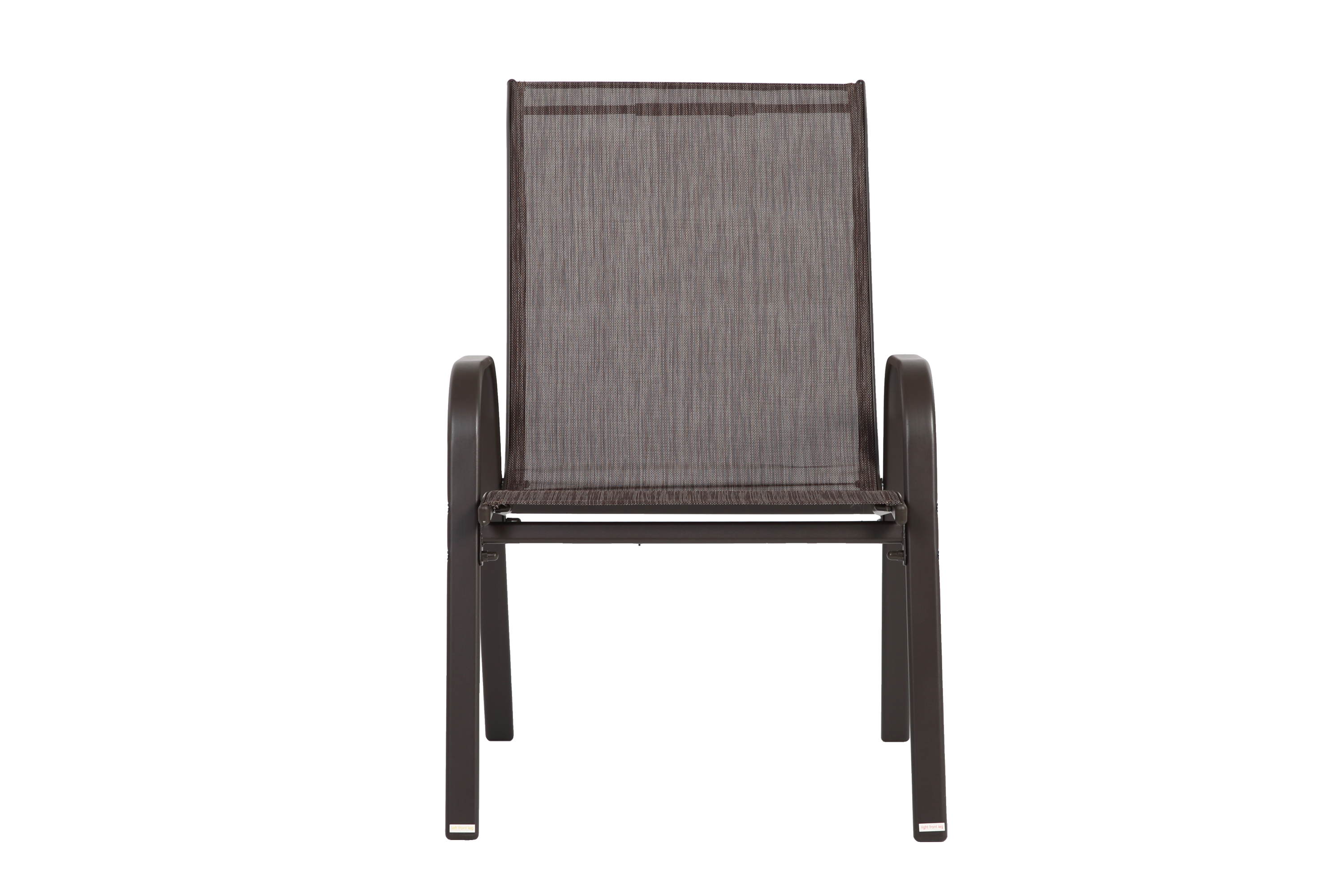 Set of six Anthony & Home Textilene patio chairs with high backs and brown fabric, arranged outdoors on a patio.