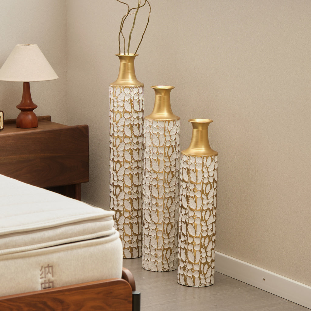Heritage Collection Floor Vase Trio by Anthony & Home featuring elegant ceramic vases with classic design and neutral finishes.