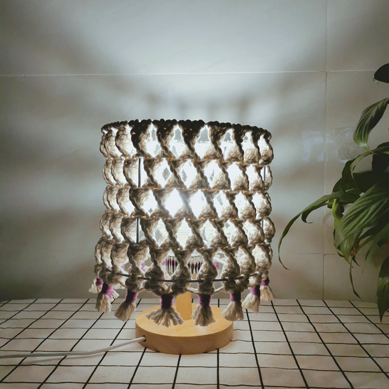 Nordic Handwoven Table Lamp Cotton Thread Shade Bedside