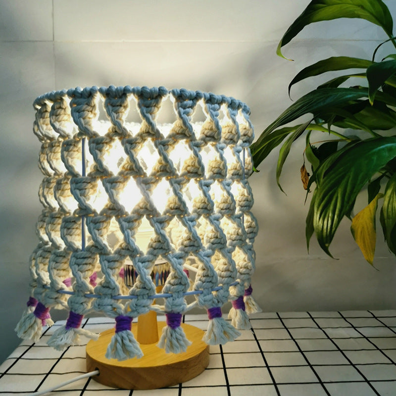 Nordic Handwoven Table Lamp Cotton Thread Shade Bedside