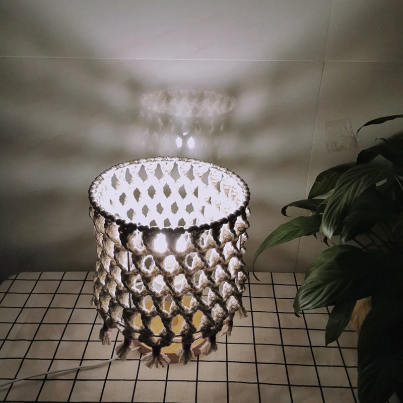 Nordic Handwoven Table Lamp Cotton Thread Shade Bedside