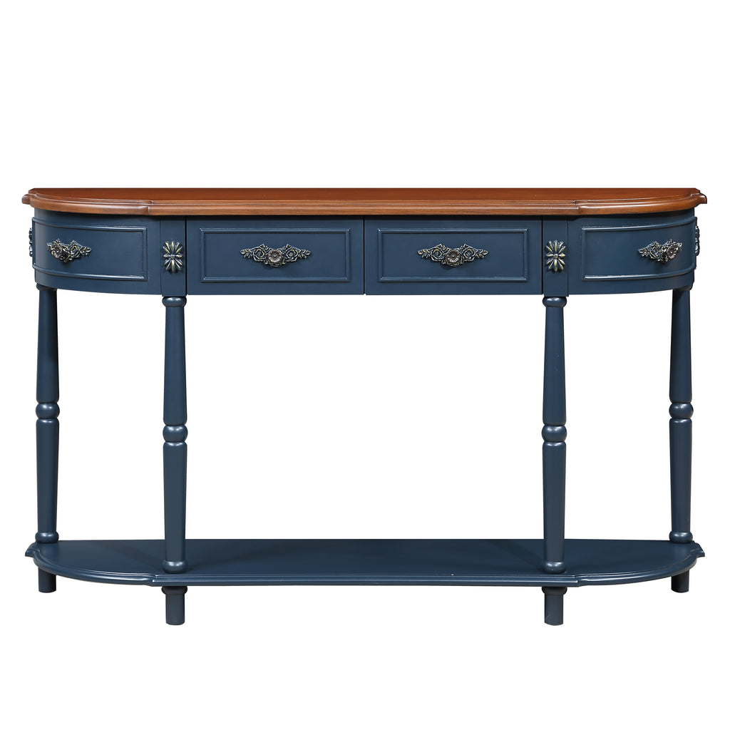 Solid wood half moon console table from the Studio Collection by Anthony & Home, showcasing smooth finish and elegant design.