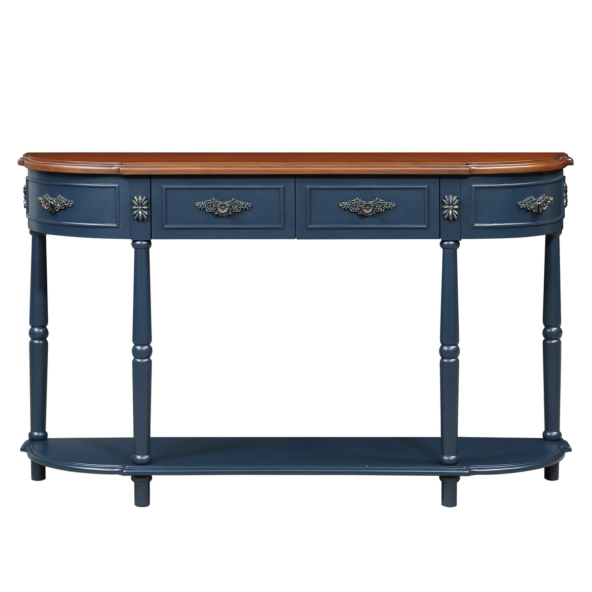 Solid wood half moon console table from the Studio Collection by Anthony & Home, showcasing smooth finish and elegant design.
