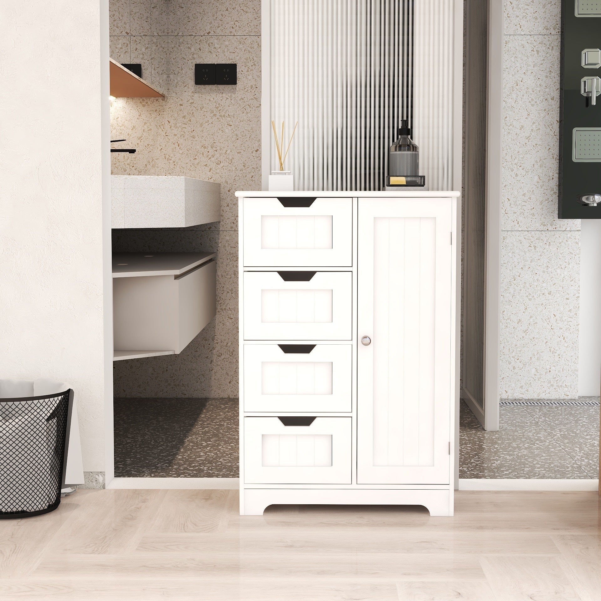 Matte White Studio Floor Cabinet With Drawers