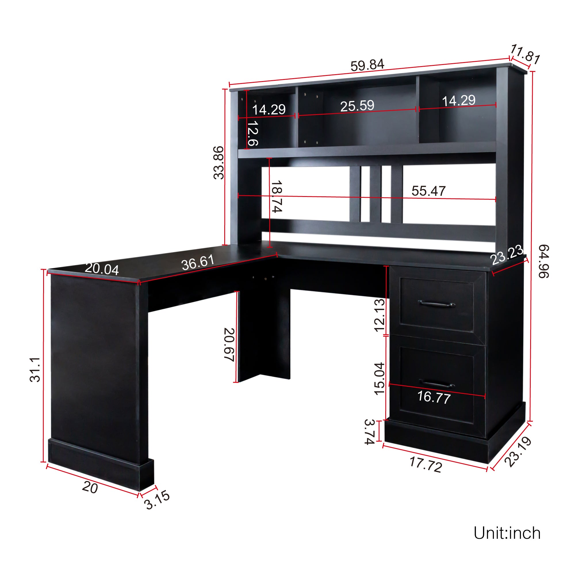 Antiqued black home office computer desk with hutch from Anthony & Home Studio Collection, featuring spacious workspace and storage.