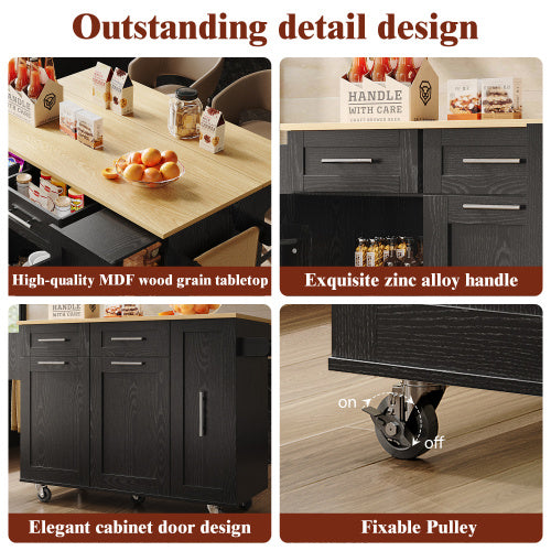 Modern Kitchen Island Cabinet Buffet Set Black With Storage