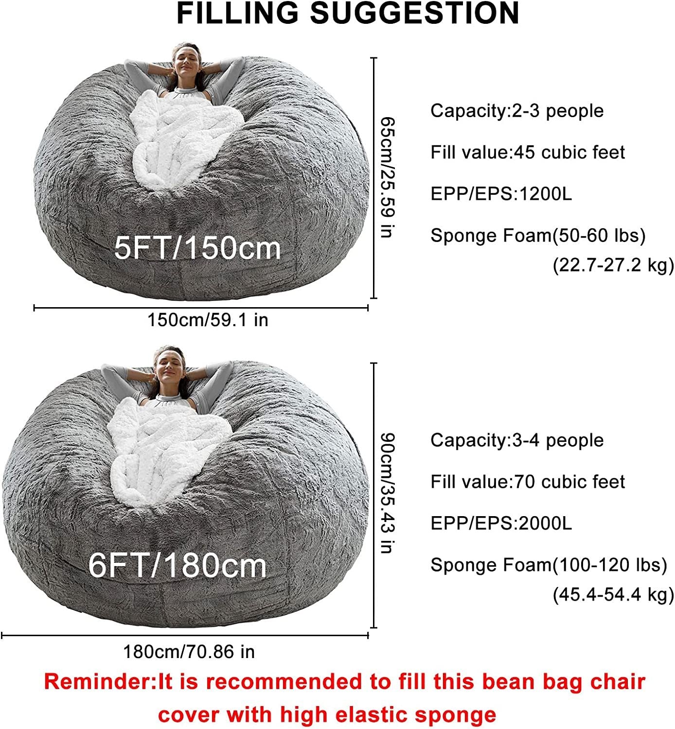Five Foot Black Velvet Bag Chair Cover Round Sofa Bed Cover