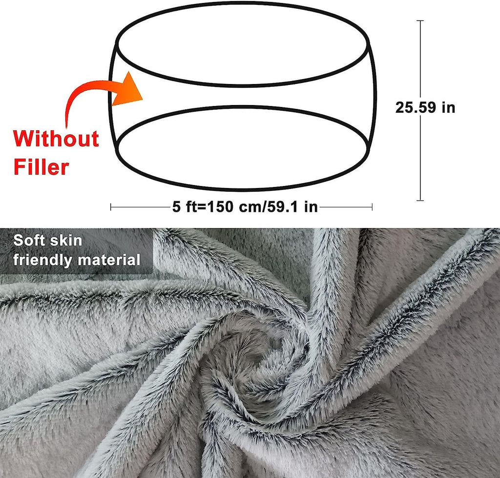 Five Foot Black Velvet Bag Chair Cover Round Sofa Bed Cover