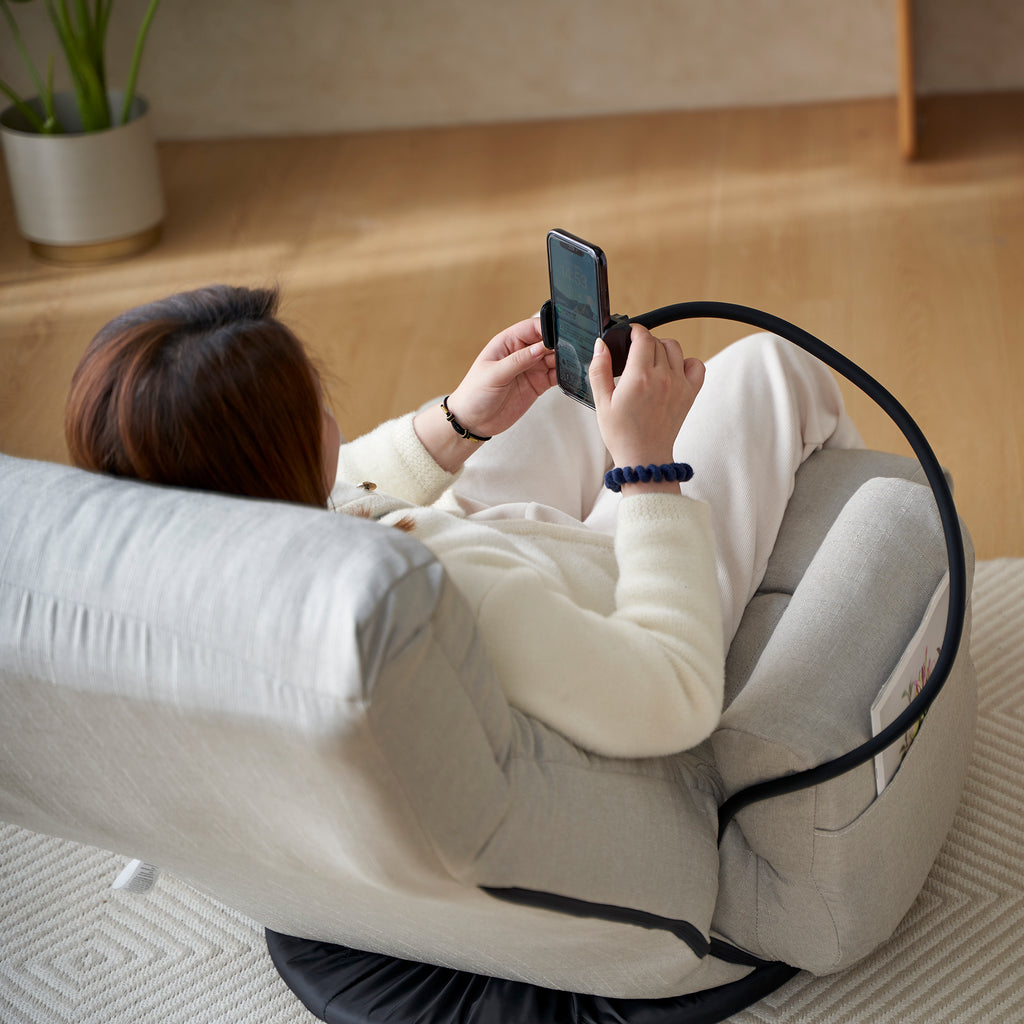 Gray Anthony & Home swivel lounge chair with 360-degree rotation, featuring a modern design and comfortable cushioning.