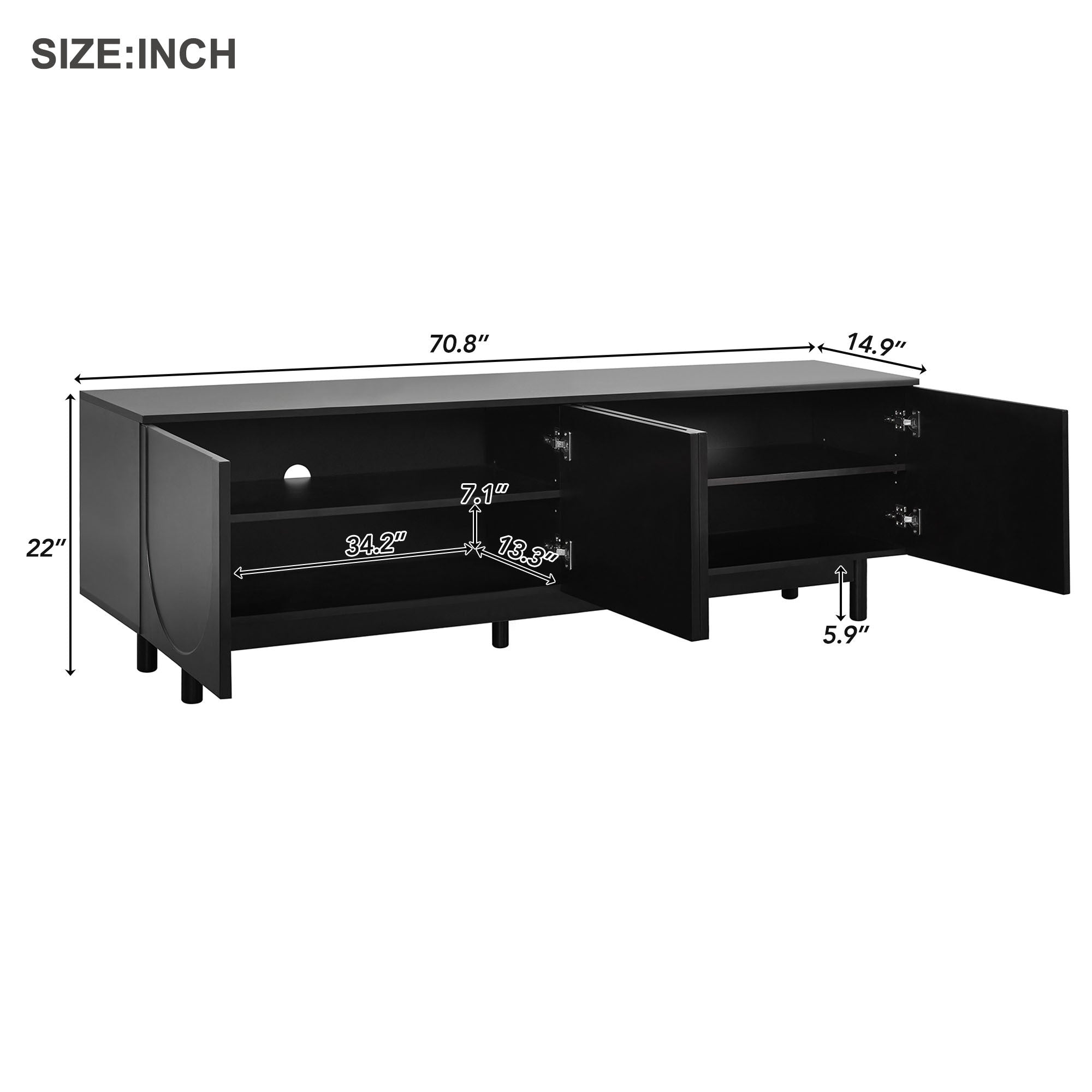 Anthony & Home solid wood arch-cabinet TV stand with up to 78-inch flat-screen, featuring sturdy legs and spacious storage.