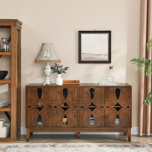 60.5 Inch Walnut Mid Century Modern Sideboard Buffet Cabinet