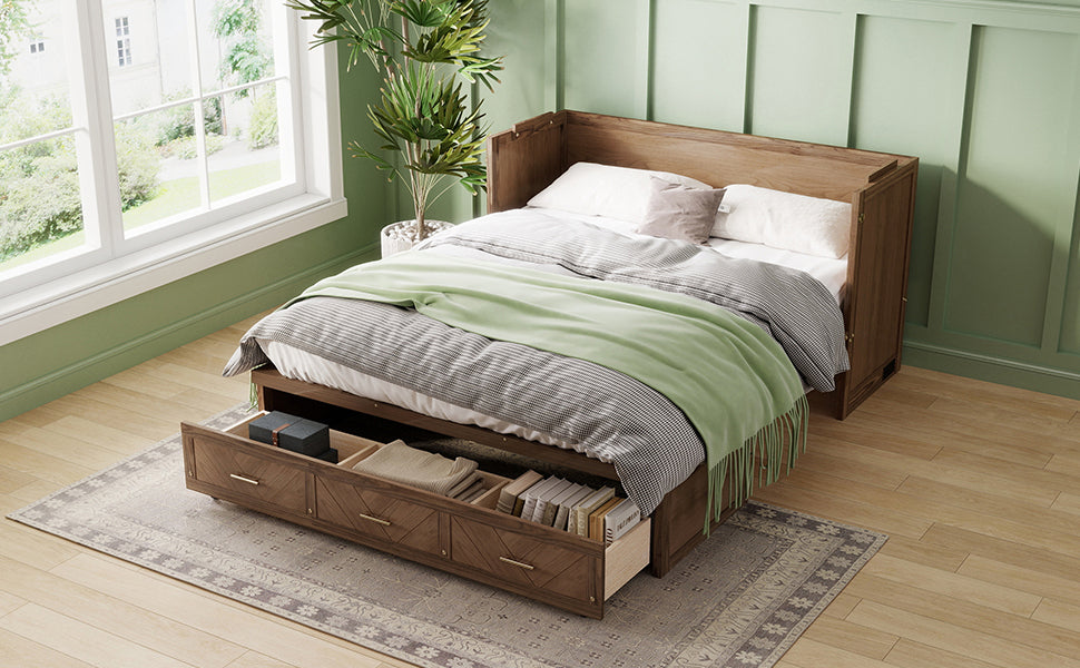 Anthony & Home Murphy Bed Studio in light walnut finish, showcasing a space-saving wall bed with sleek wood design and modern style.