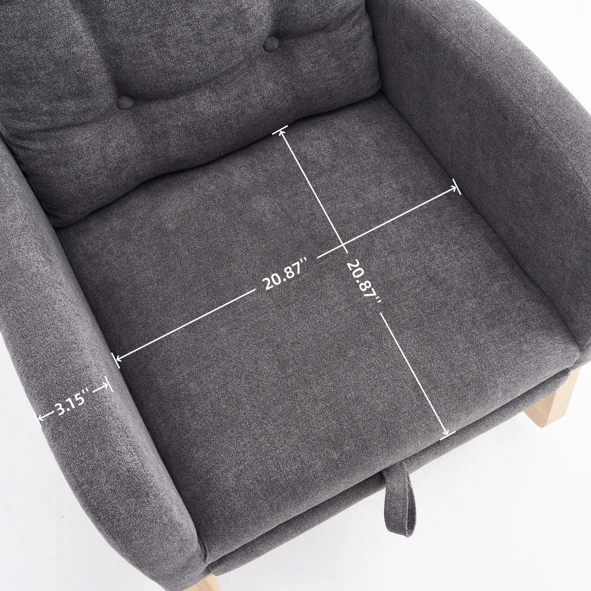 Gray rocking chair with footrest and rubber wood frame from Anthony & Home, ideal for studio living spaces.