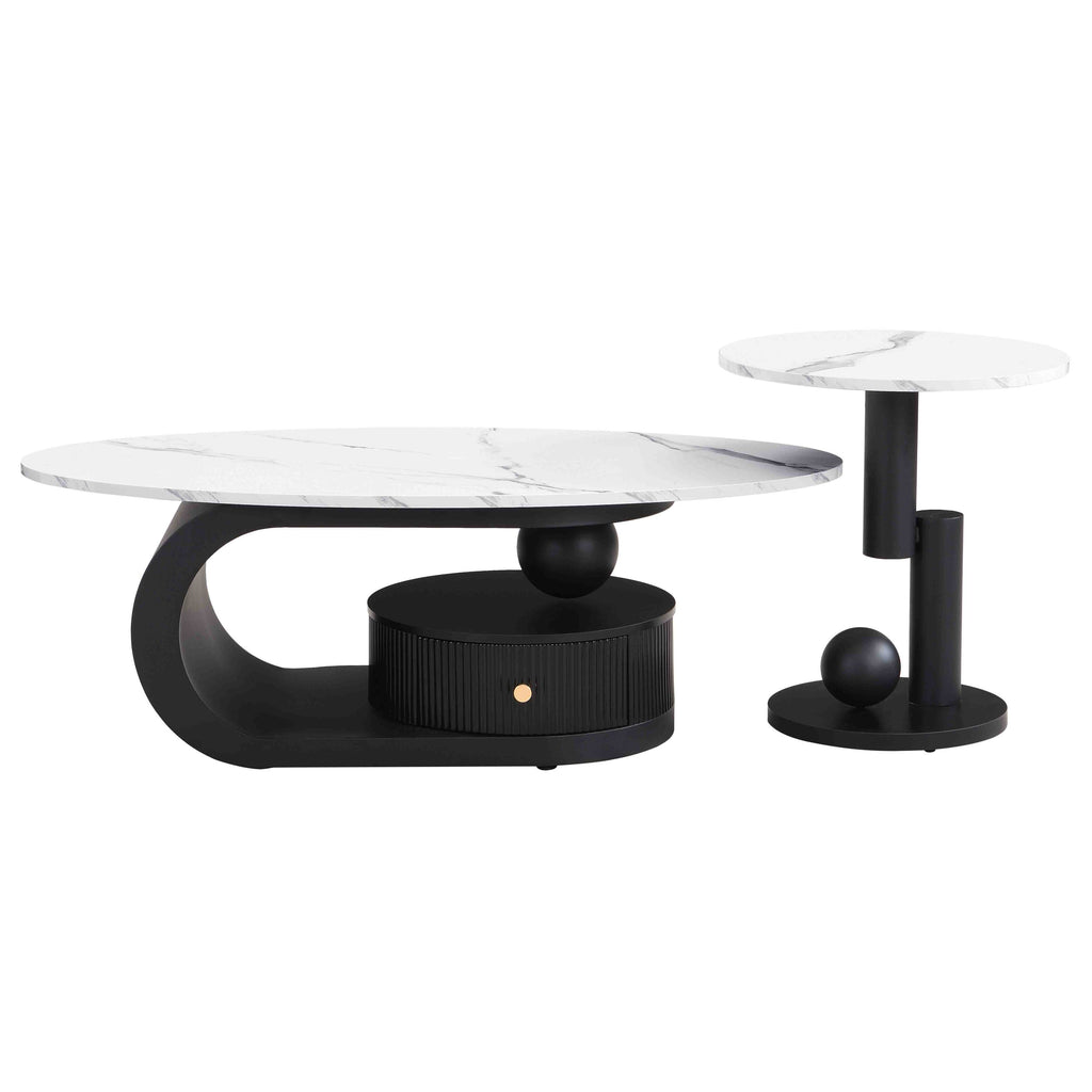 Set of Anthony & Home oval nesting coffee tables with round surfaces, perfect for living room decor and space-saving functionality.