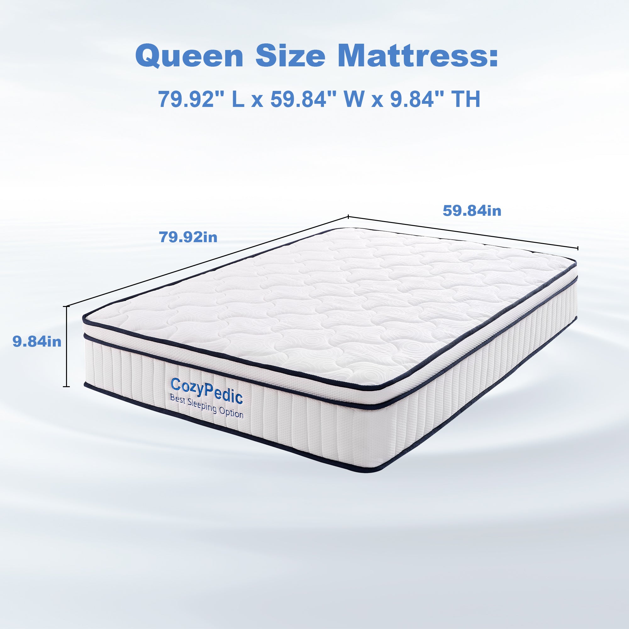 Anthony & Home memory foam queen mattress showing plush surface and supportive memory foam layers in a well-lit bedroom setting.
