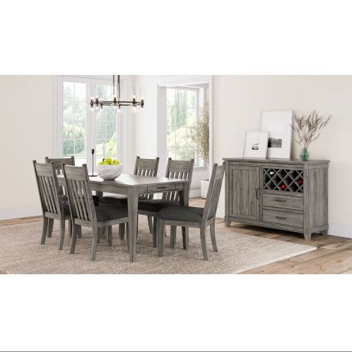 Rustic Gray Dining Table With Two Storage Drawers And Leaf