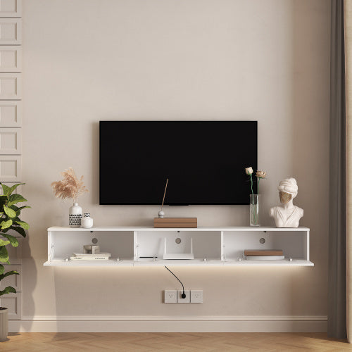 Floating TV Stand With 16 Color LEDs For 55 60 65 Inch TVs