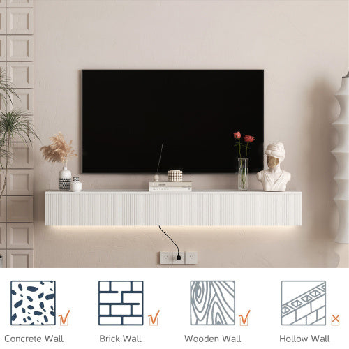 Floating TV Stand With 16 Color LEDs For 55 60 65 Inch TVs
