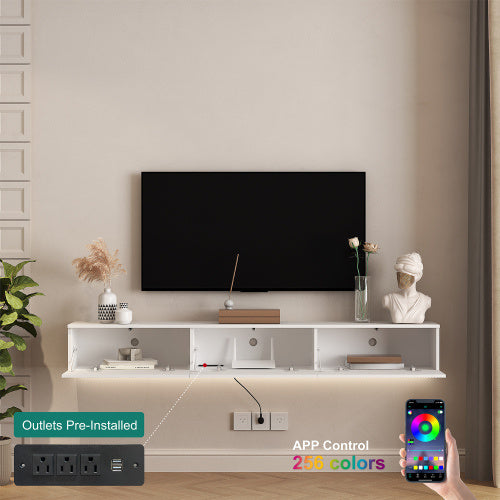 Floating TV Stand With 16 Color LEDs For 55 60 65 Inch TVs