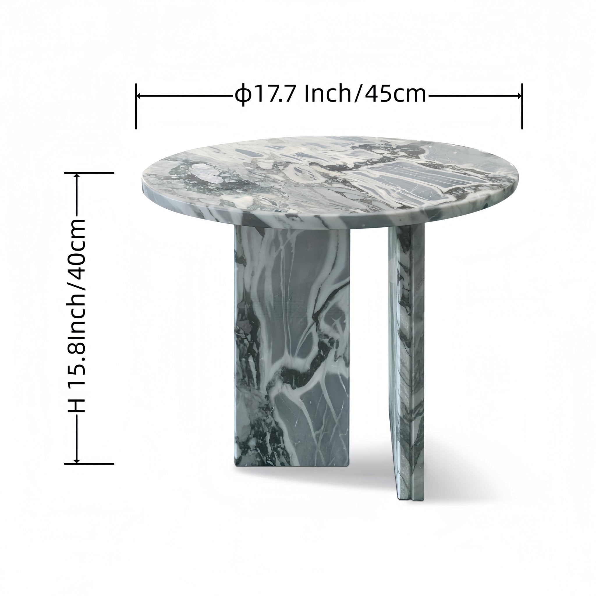 Blue grey marble round coffee table by Anthony & Home, featuring a sleek, polished surface and modern design.