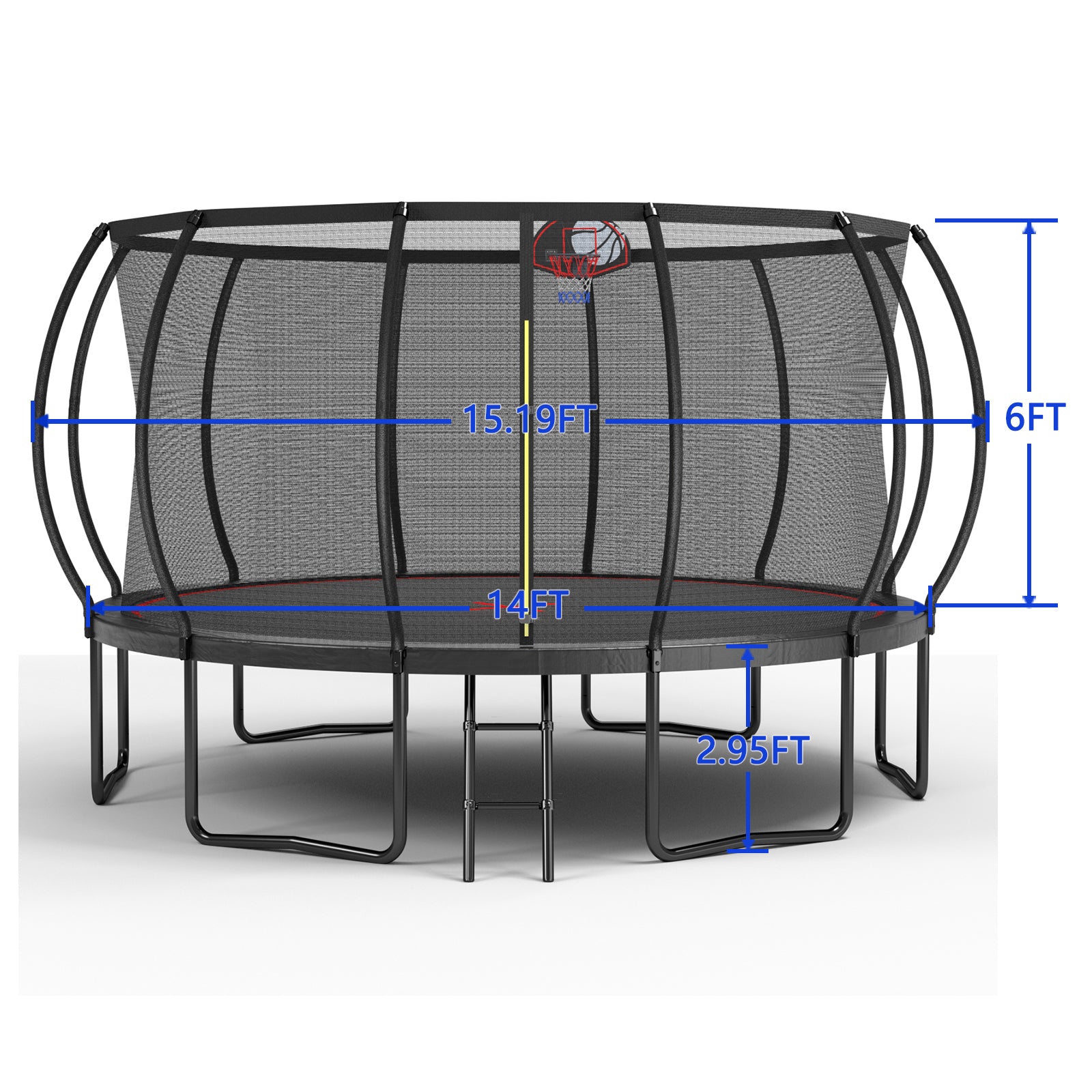 Anthony & Home YC limited edition 14-foot outdoor trampoline with galvanized steel frame, suitable for garden and backyard recreation.