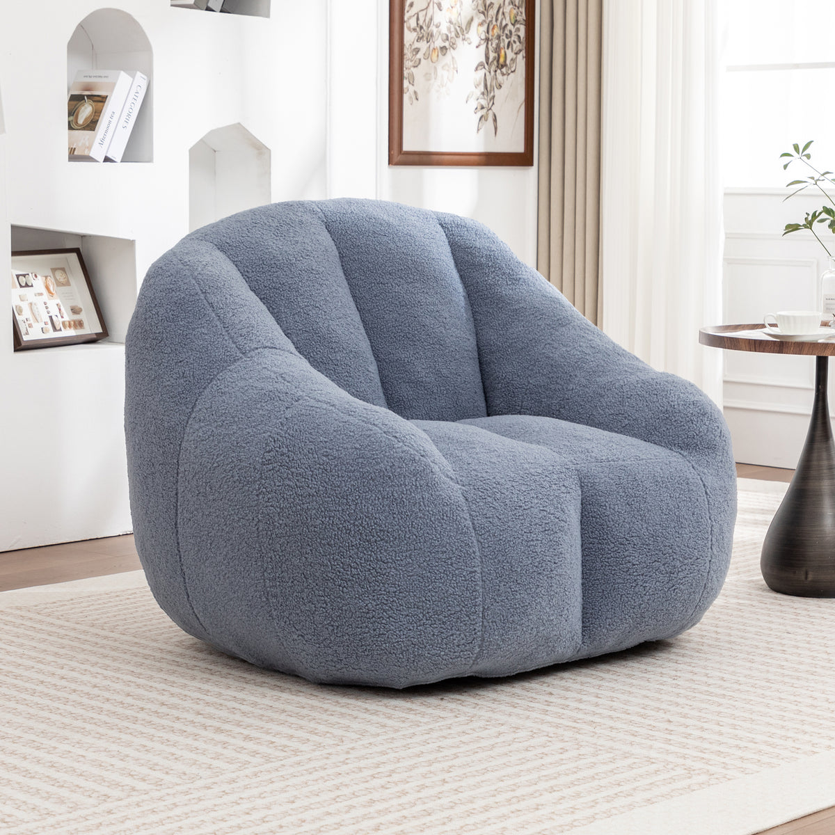 Light blue Anthony & Home Signature Memory Foam Bean Bag Chair with tufted design for comfortable seating.