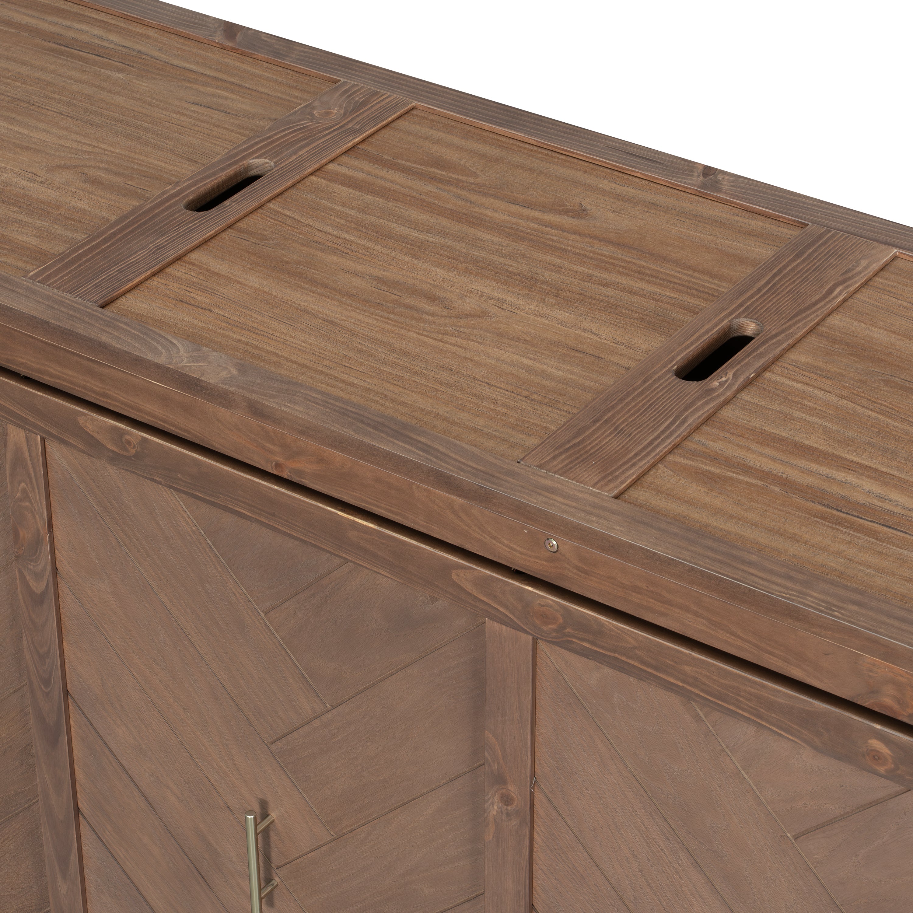 Murphy bed in light walnut finish from Anthony & Home, showing the sleek, space-saving design in a modern studio setting.