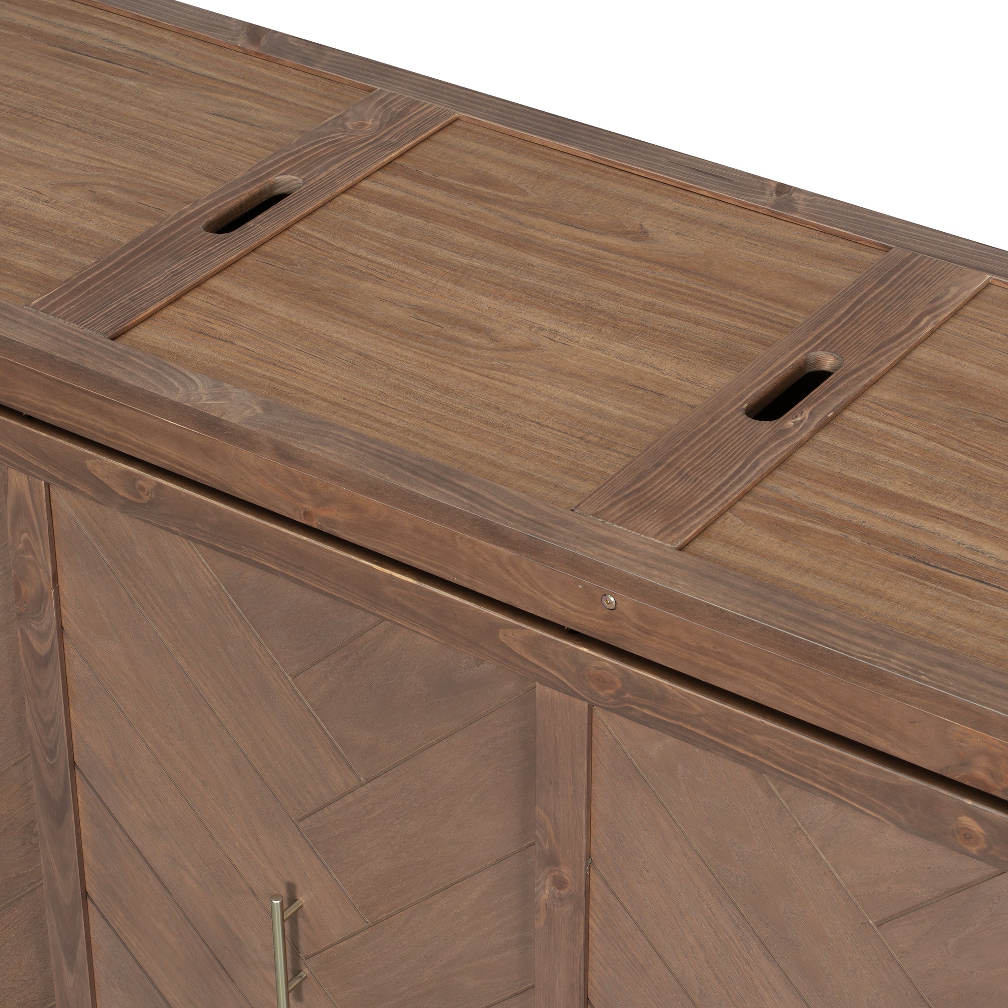 Murphy bed in light walnut finish from Anthony & Home, showing the sleek, space-saving design in a modern studio setting.