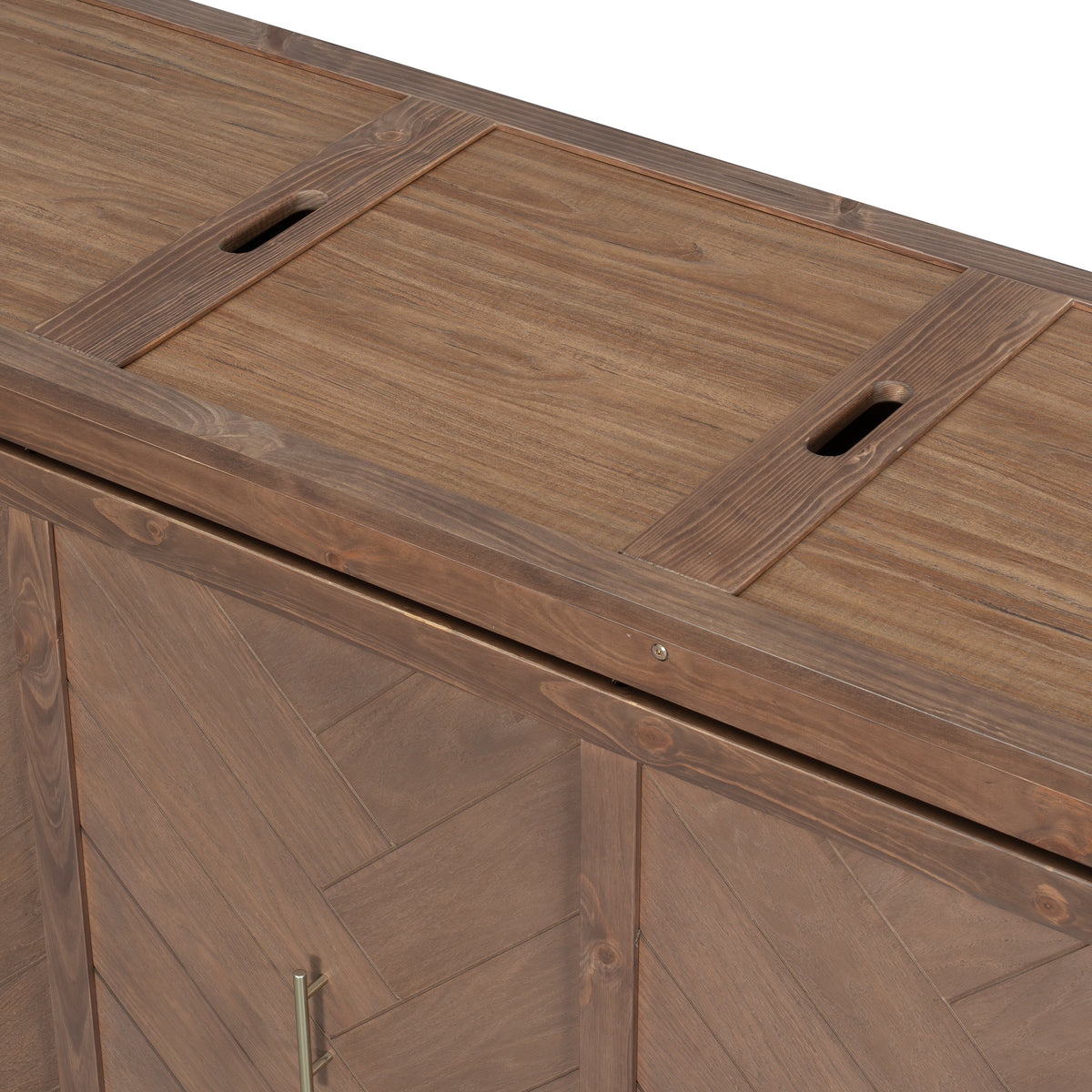 Murphy bed in light walnut finish from Anthony & Home, showing the sleek, space-saving design in a modern studio setting.