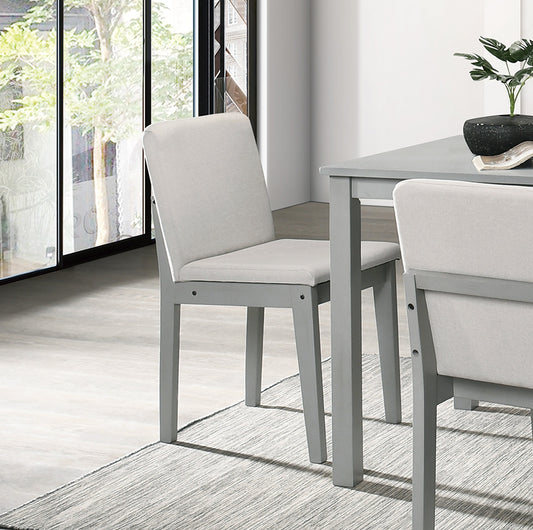 Grey Finish 5 Piece Dining Set With Table And Beige Chairs