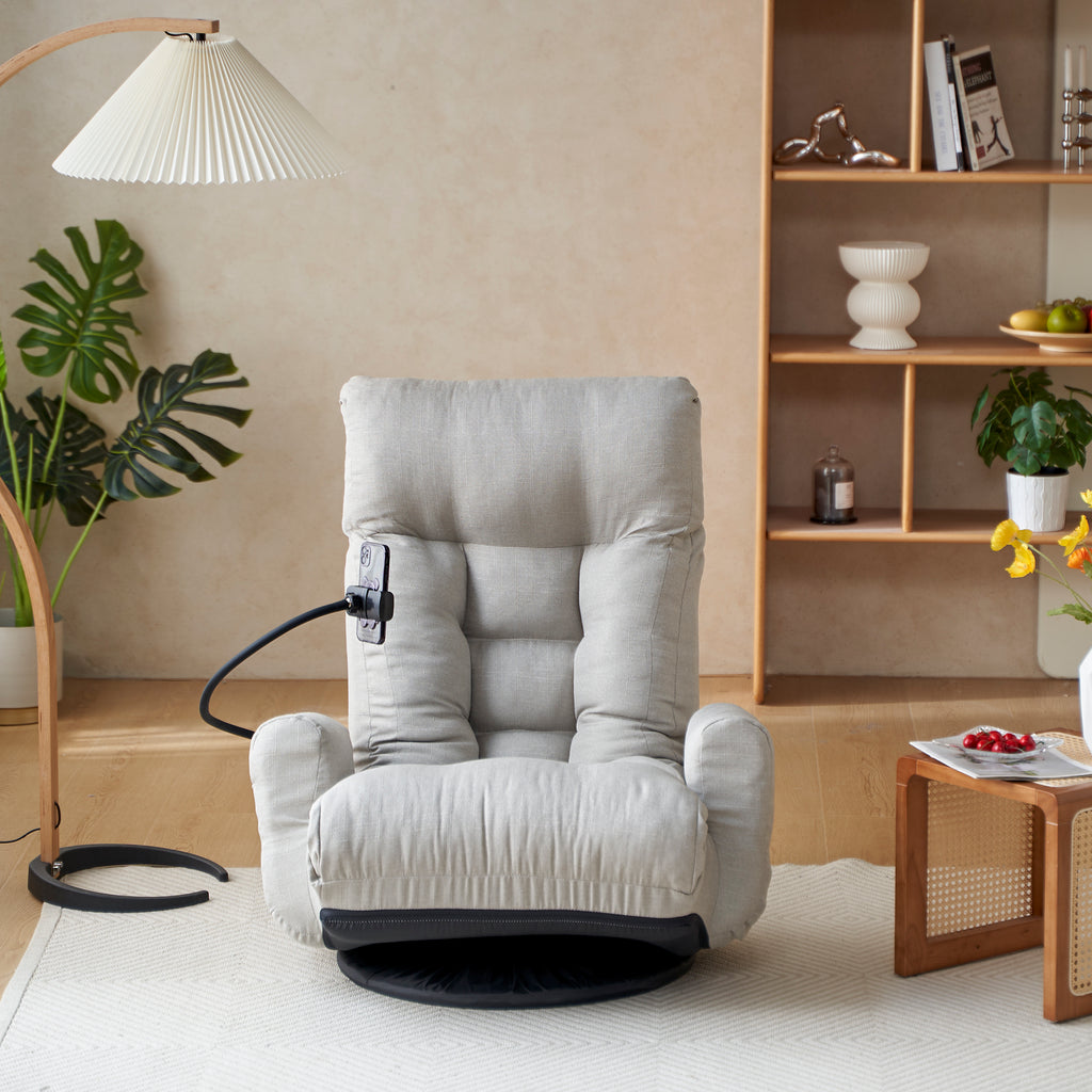 Gray Anthony & Home swivel lounge chair with 360-degree rotation, featuring a plush cushioned seat and modern design.