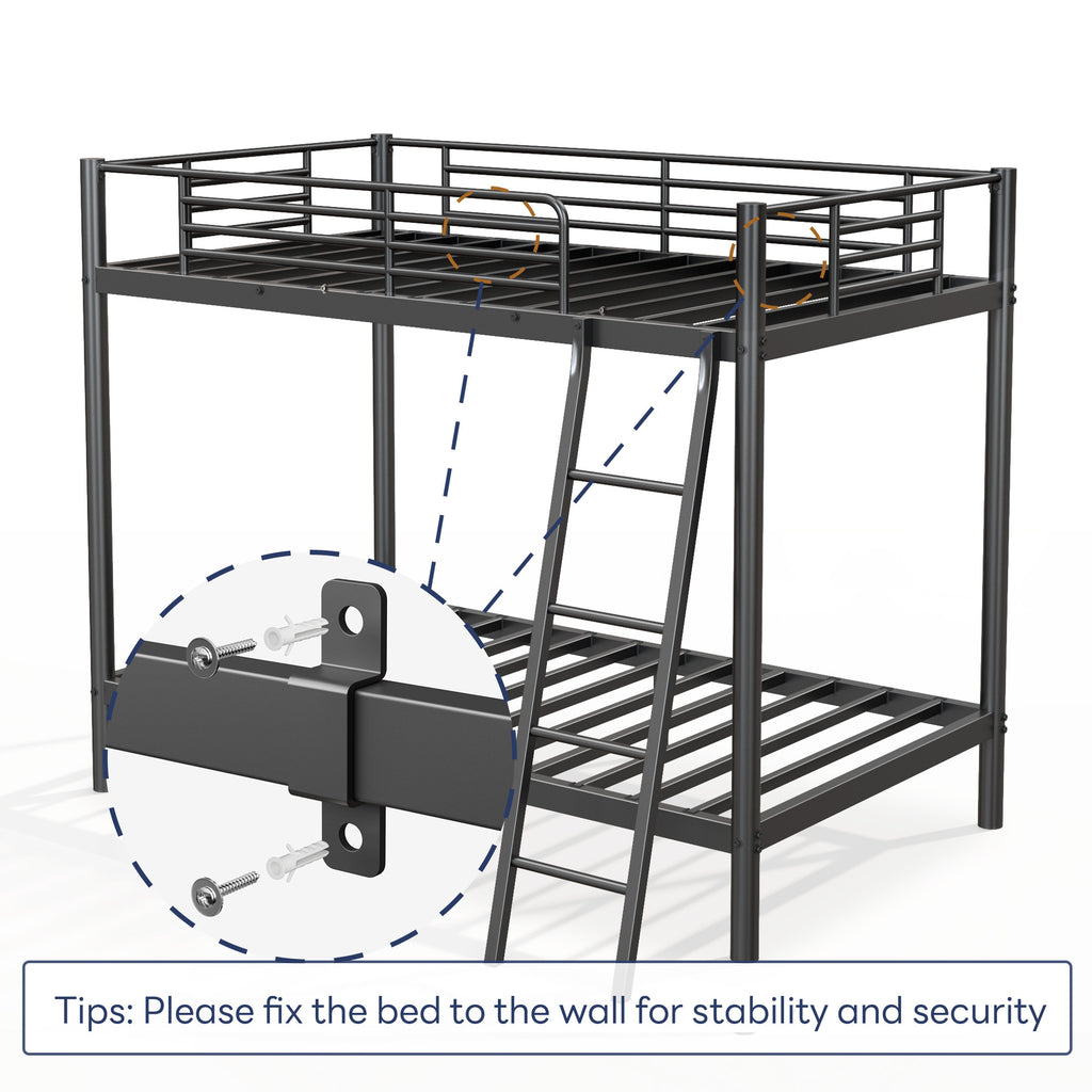 Loft Bunk Bed Twin Over Twin With Ladder And Guardrail