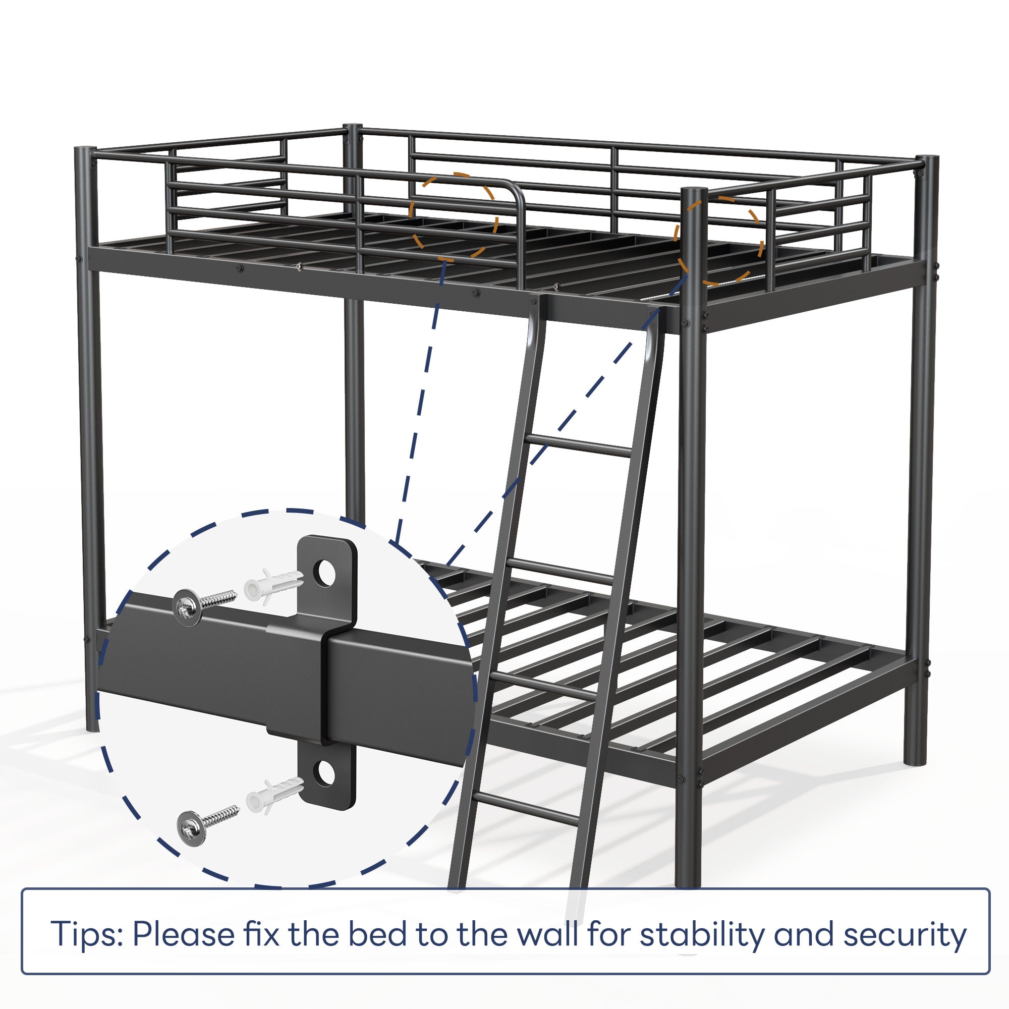Loft Bunk Bed Twin Over Twin With Ladder And Guardrail